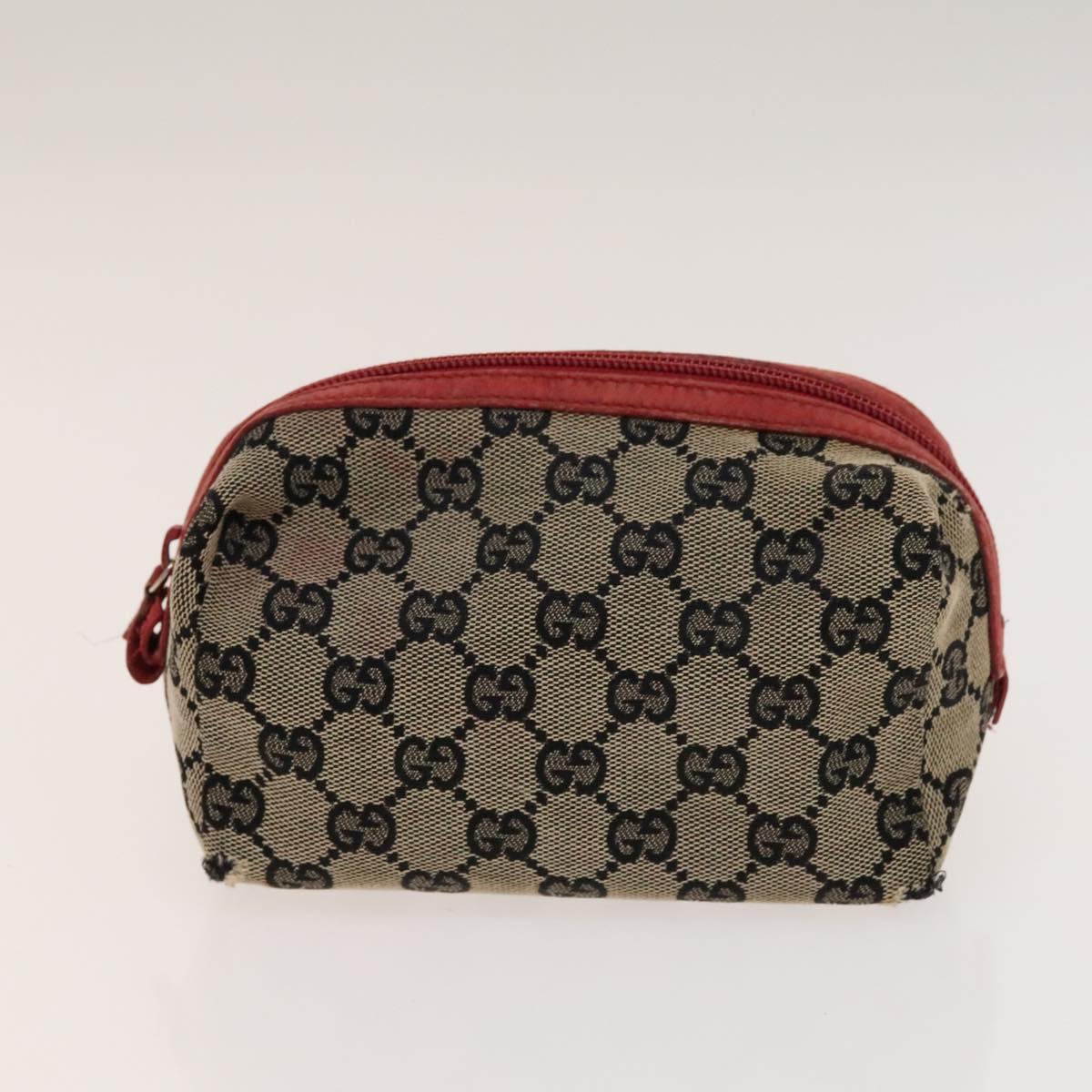 GUCCI GG Canvas Pouch Leather 3Set Beige Red Auth gh650