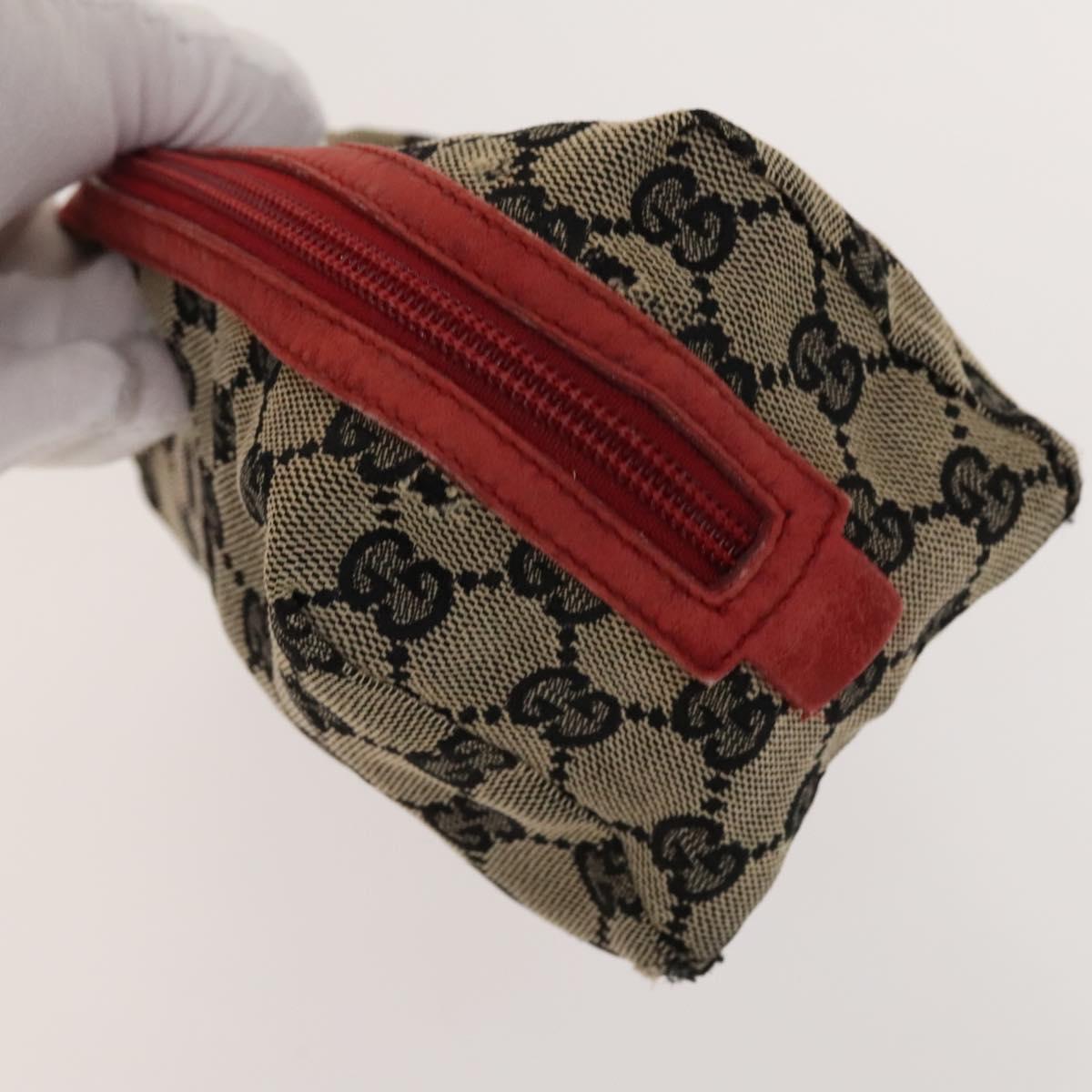 GUCCI GG Canvas Pouch Leather 3Set Beige Red Auth gh650