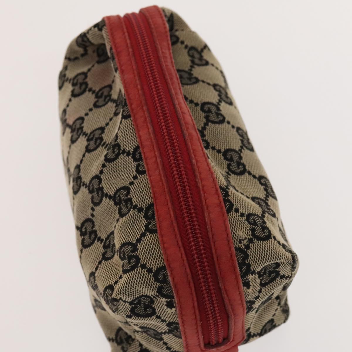 GUCCI GG Canvas Pouch Leather 3Set Beige Red Auth gh650