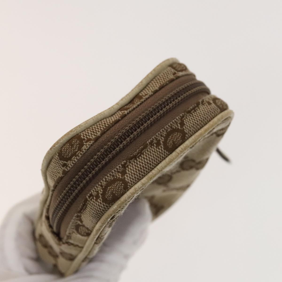 GUCCI GG Canvas Pouch Leather 3Set Beige Red Auth gh650