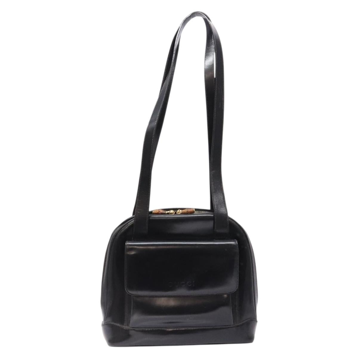 GUCCI Bamboo Shoulder Bag Patent leather Black Gold Auth gh652