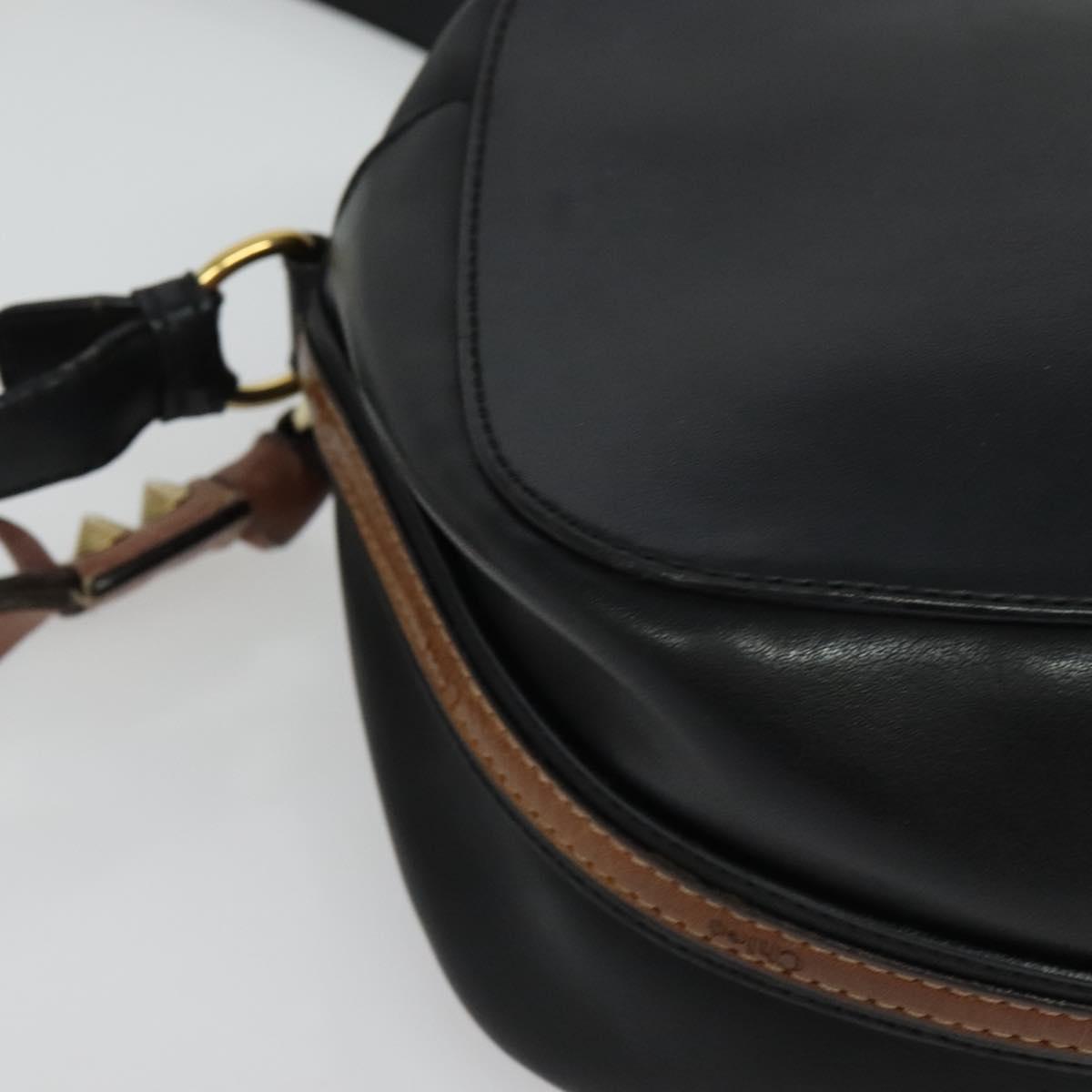 Chloe Shoulder Bag Leather Black Gold Auth gh654