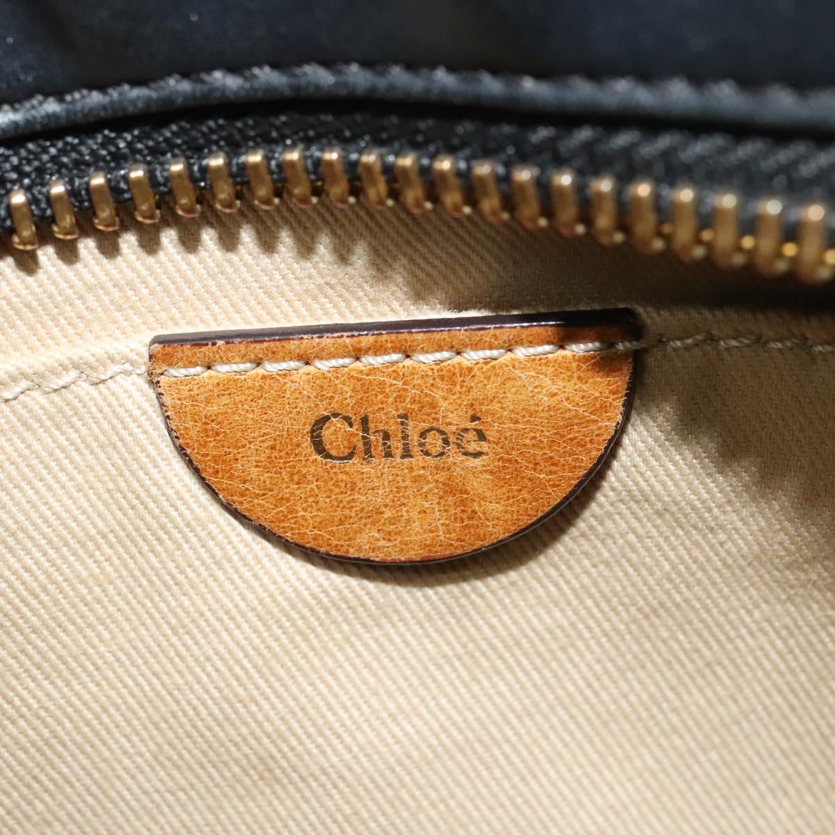 Chloe Shoulder Bag Leather Black Gold Auth gh654
