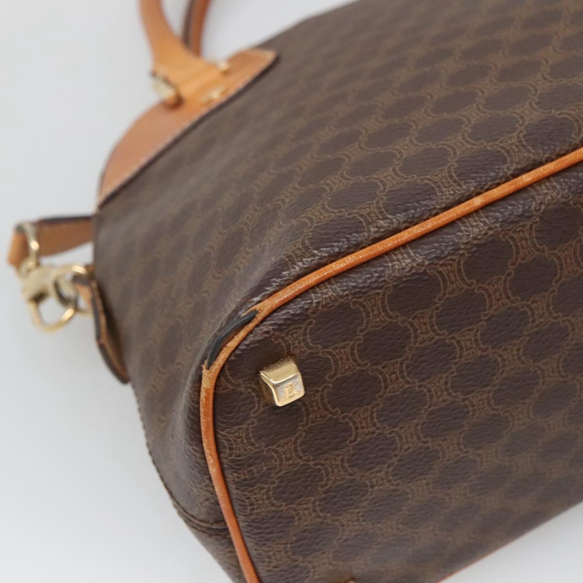 CELINE Macadam Canvas Hand Bag PVC Leather 2way Brown Gold Auth gh663