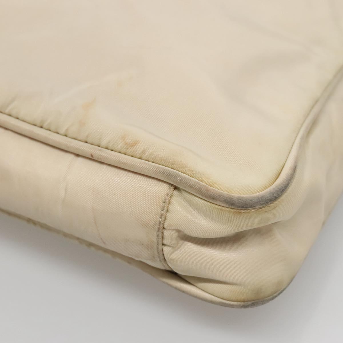 PRADA Tote Bag Nylon Beige Silver Auth gh666