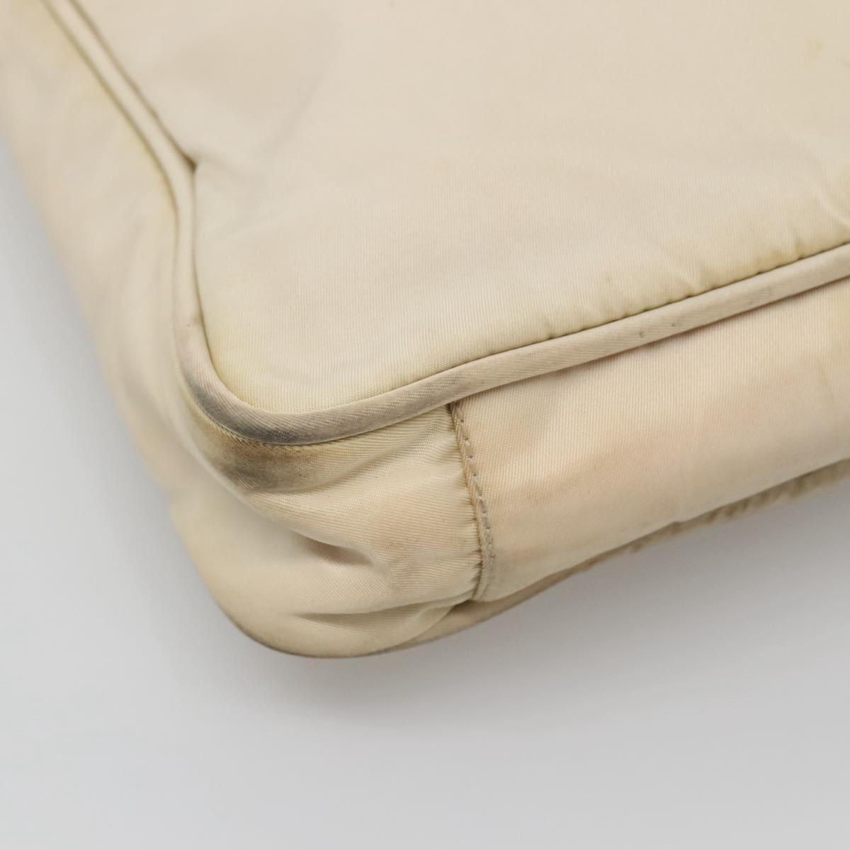 PRADA Tote Bag Nylon Beige Silver Auth gh666