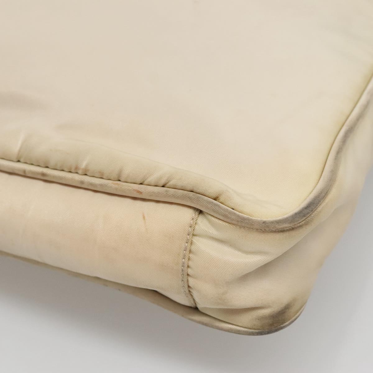 PRADA Tote Bag Nylon Beige Silver Auth gh666