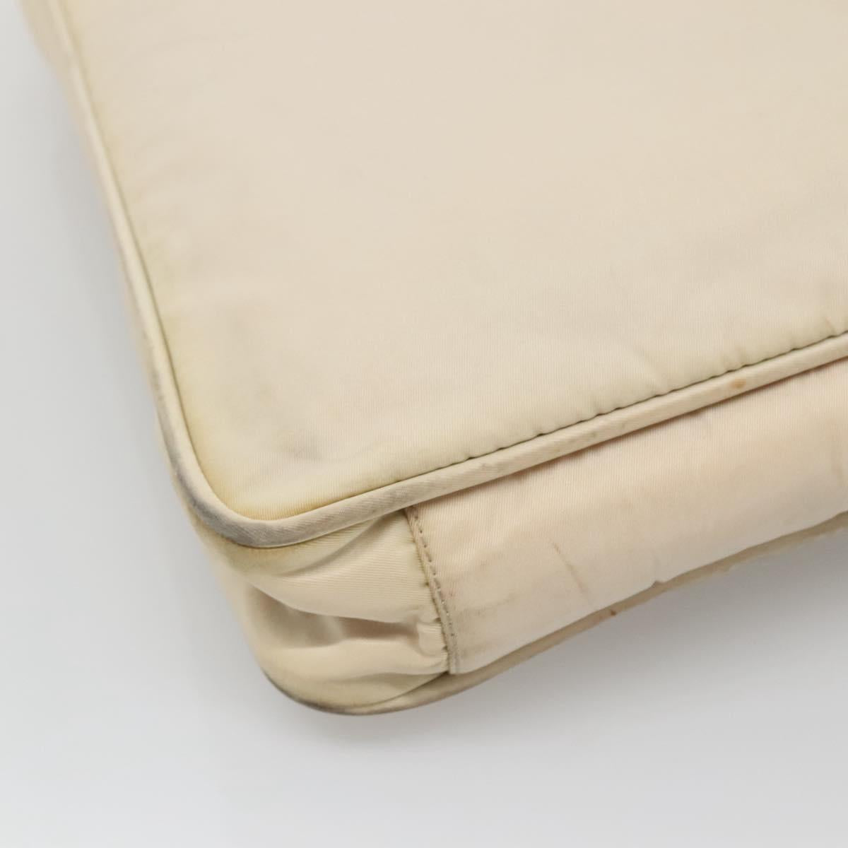 PRADA Tote Bag Nylon Beige Silver Auth gh666