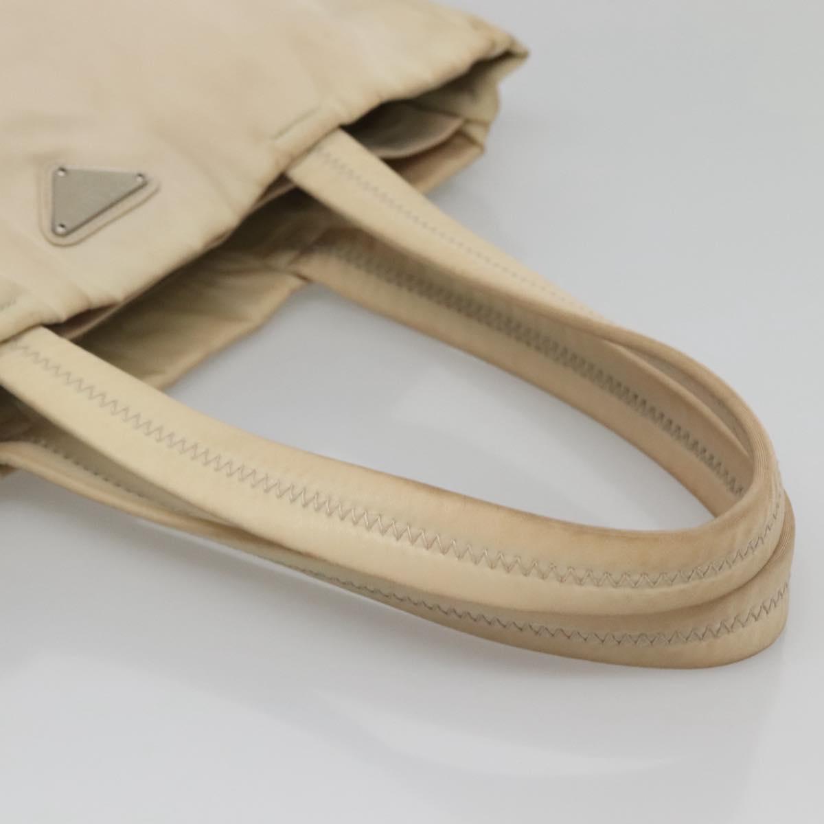 PRADA Tote Bag Nylon Beige Silver Auth gh666