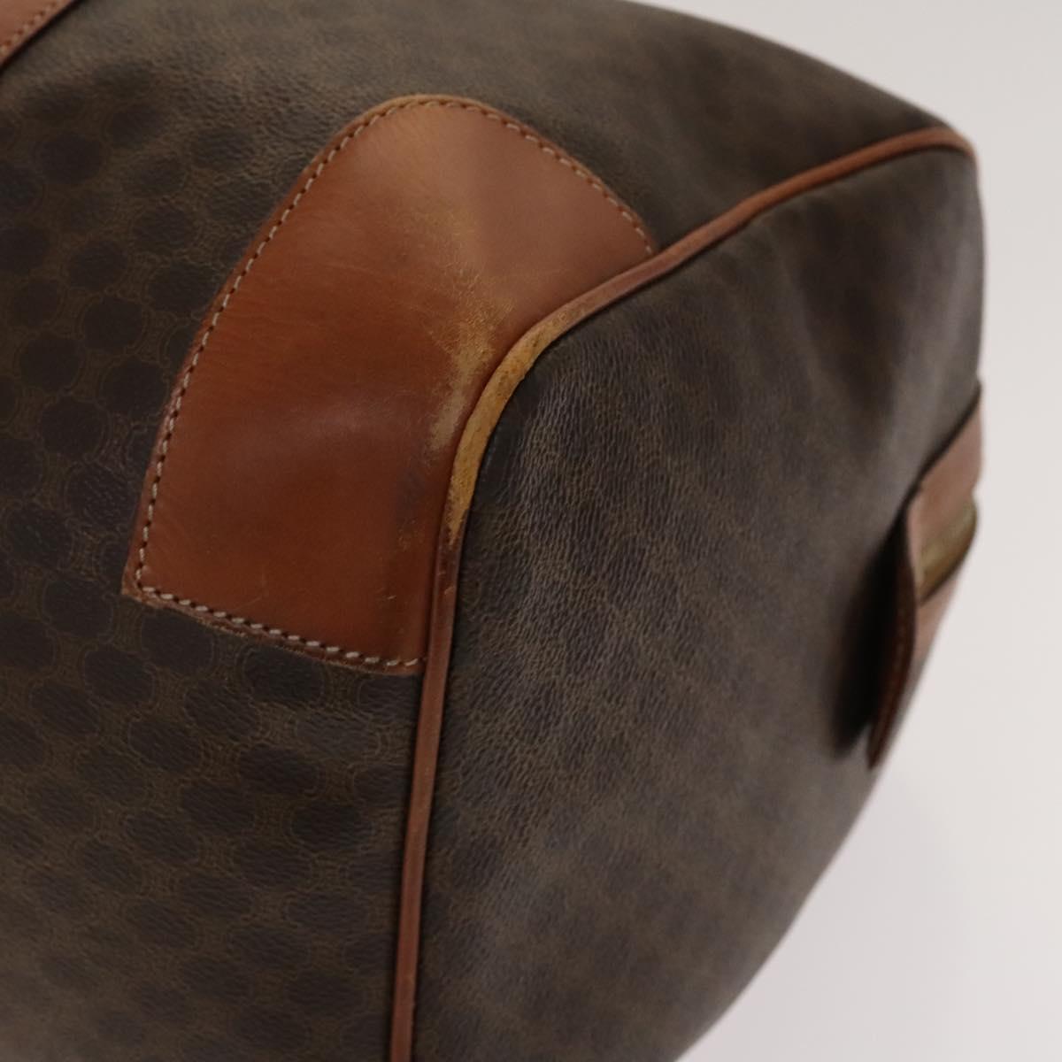CELINE Macadam Canvas Boston Bag PVC Brown Gold Auth gh671