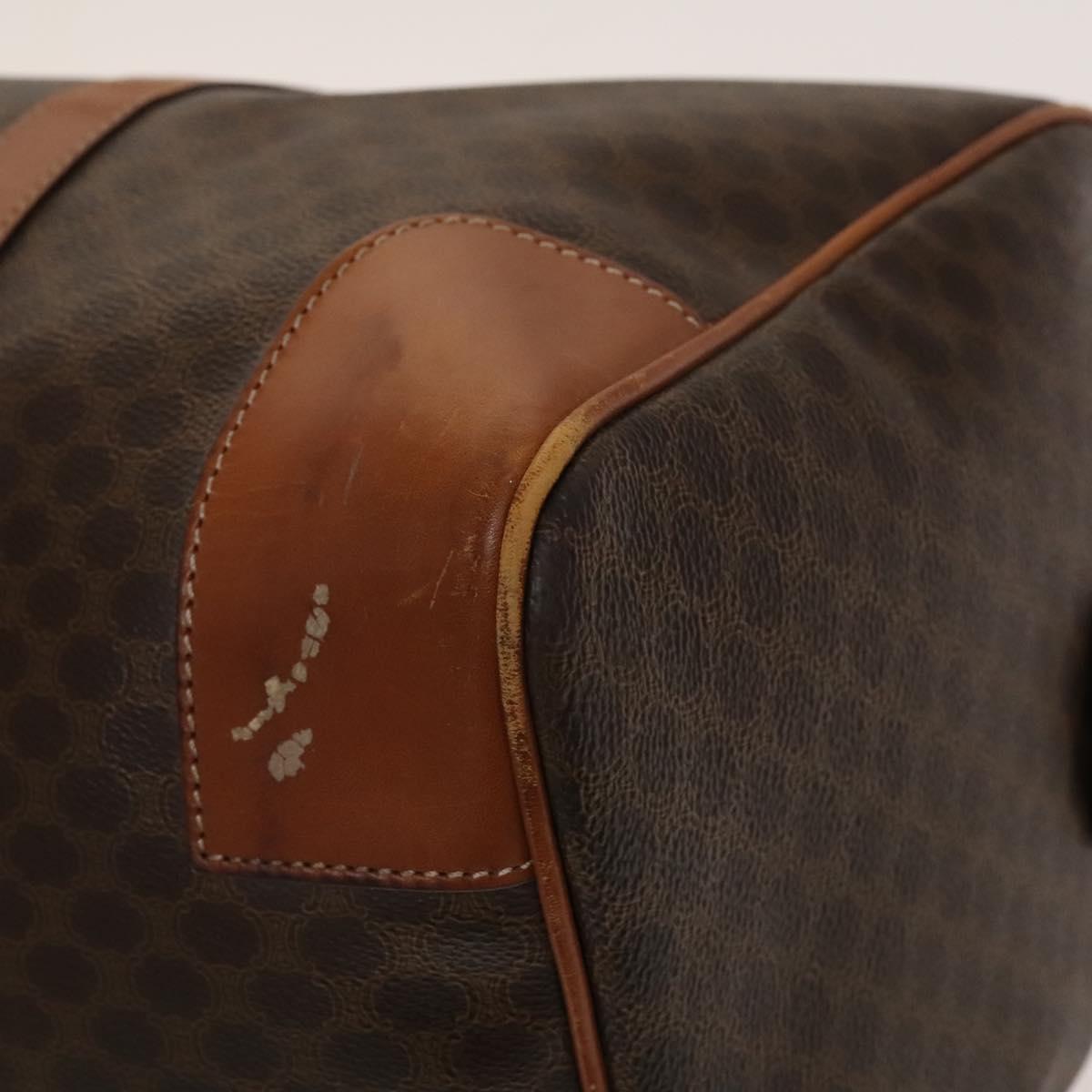 CELINE Macadam Canvas Boston Bag PVC Brown Gold Auth gh671