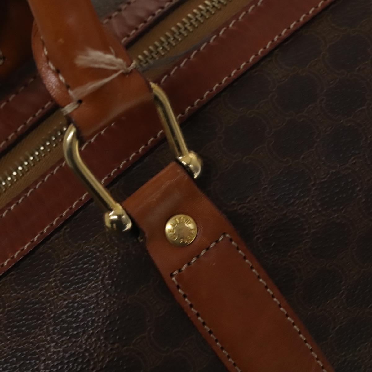 CELINE Macadam Canvas Boston Bag PVC Brown Gold Auth gh671