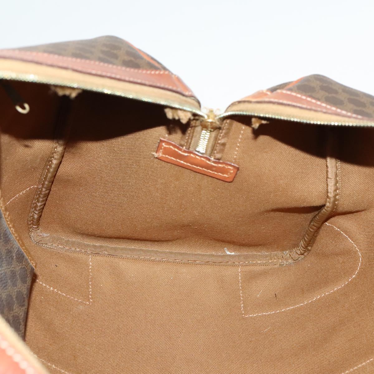 CELINE Macadam Canvas Boston Bag PVC Brown Gold Auth gh671