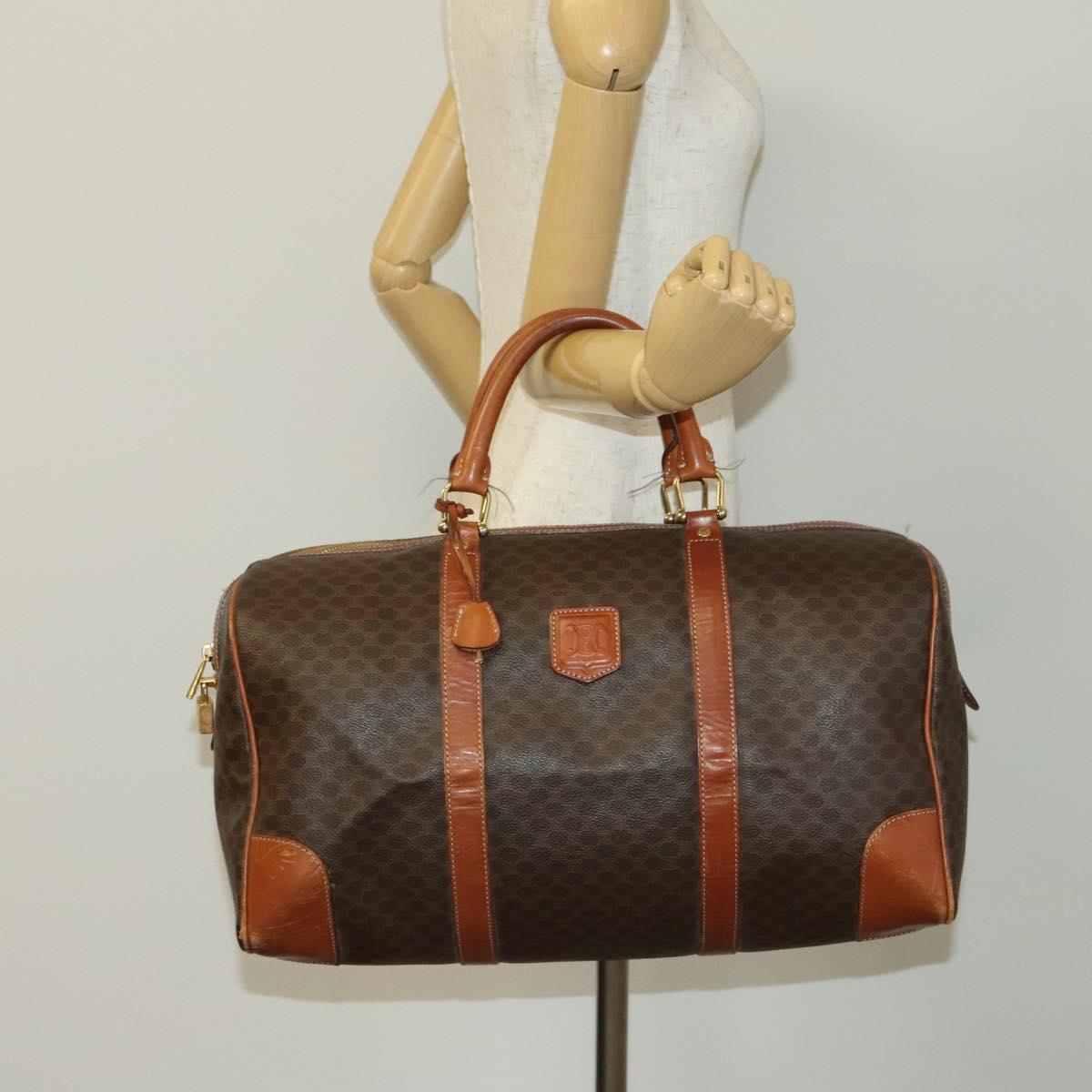 CELINE Macadam Canvas Boston Bag PVC Brown Gold Auth gh671