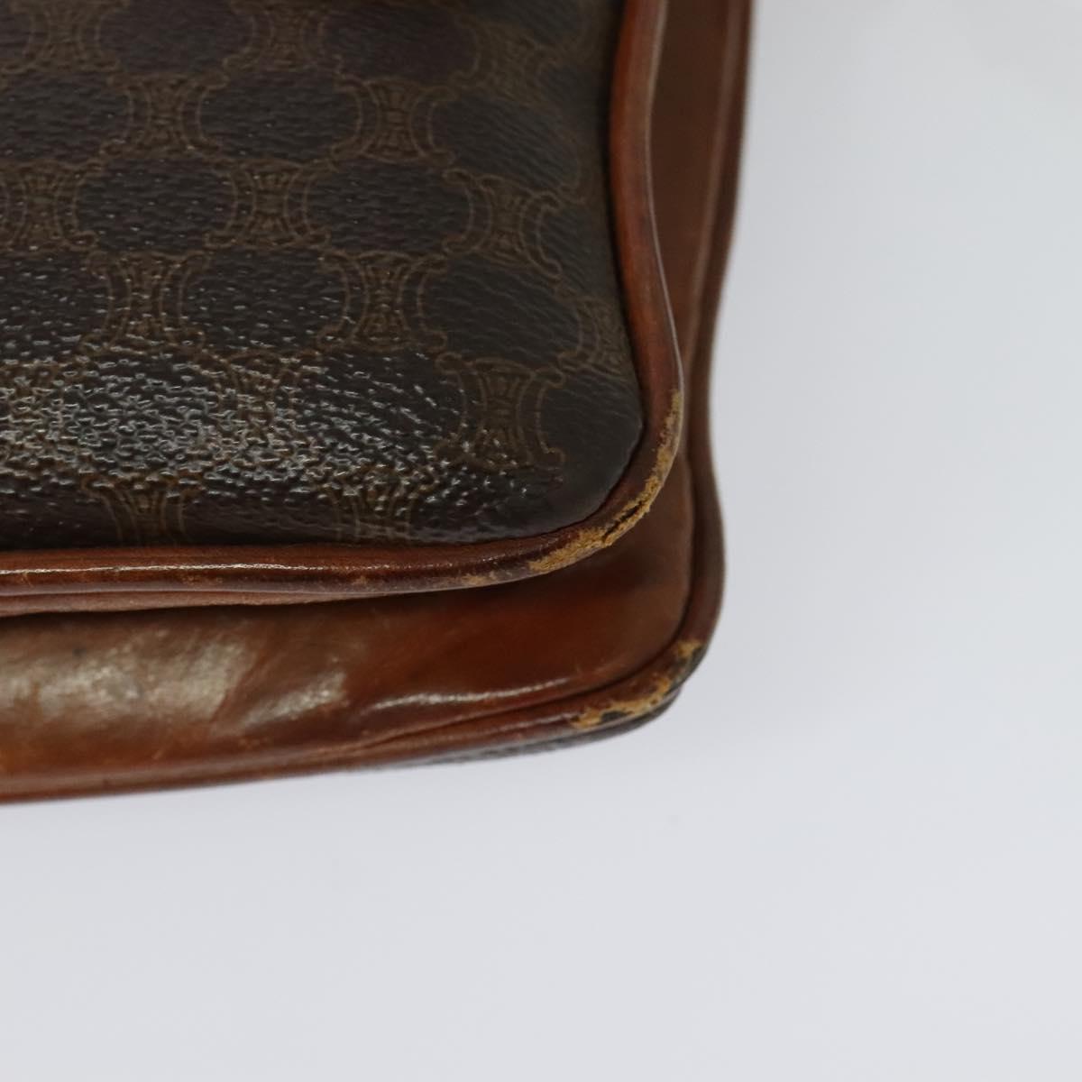 CELINE Macadam Canvas Shoulder Bag PVC Leather Brown Gold Auth gh672