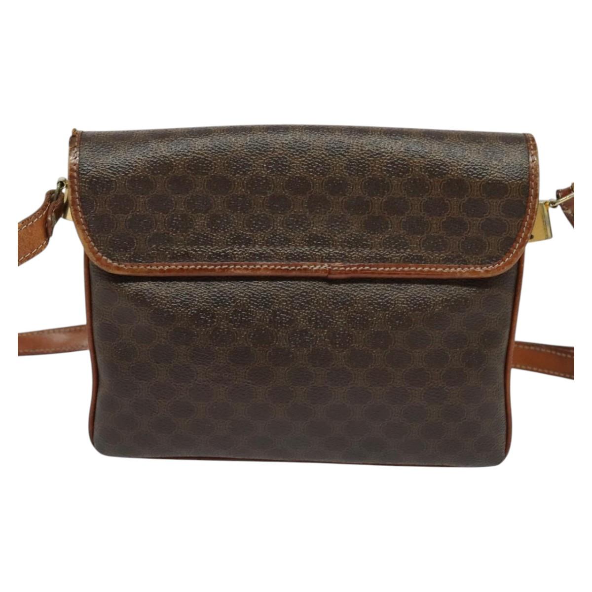 CELINE Macadam Canvas Shoulder Bag PVC Leather Brown Gold Auth gh672