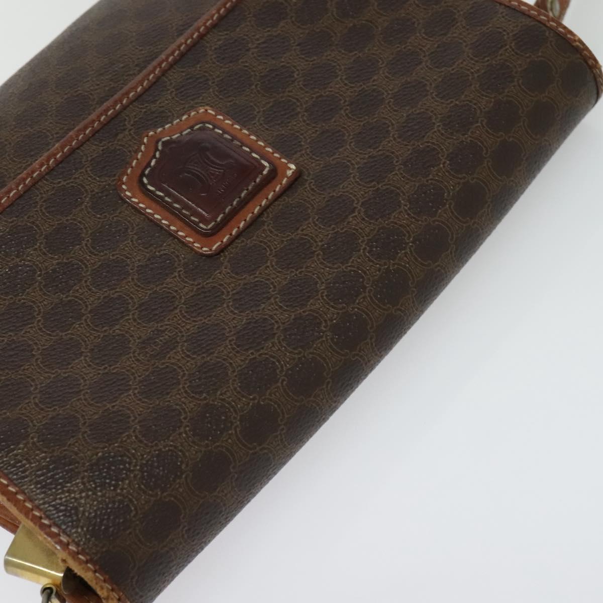 CELINE Macadam Canvas Shoulder Bag PVC Leather Brown Gold Auth gh672