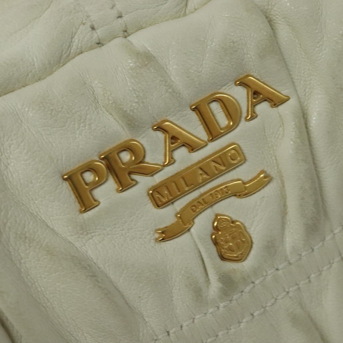 PRADA Hand Bag Leather 2way White Gold Auth gh676