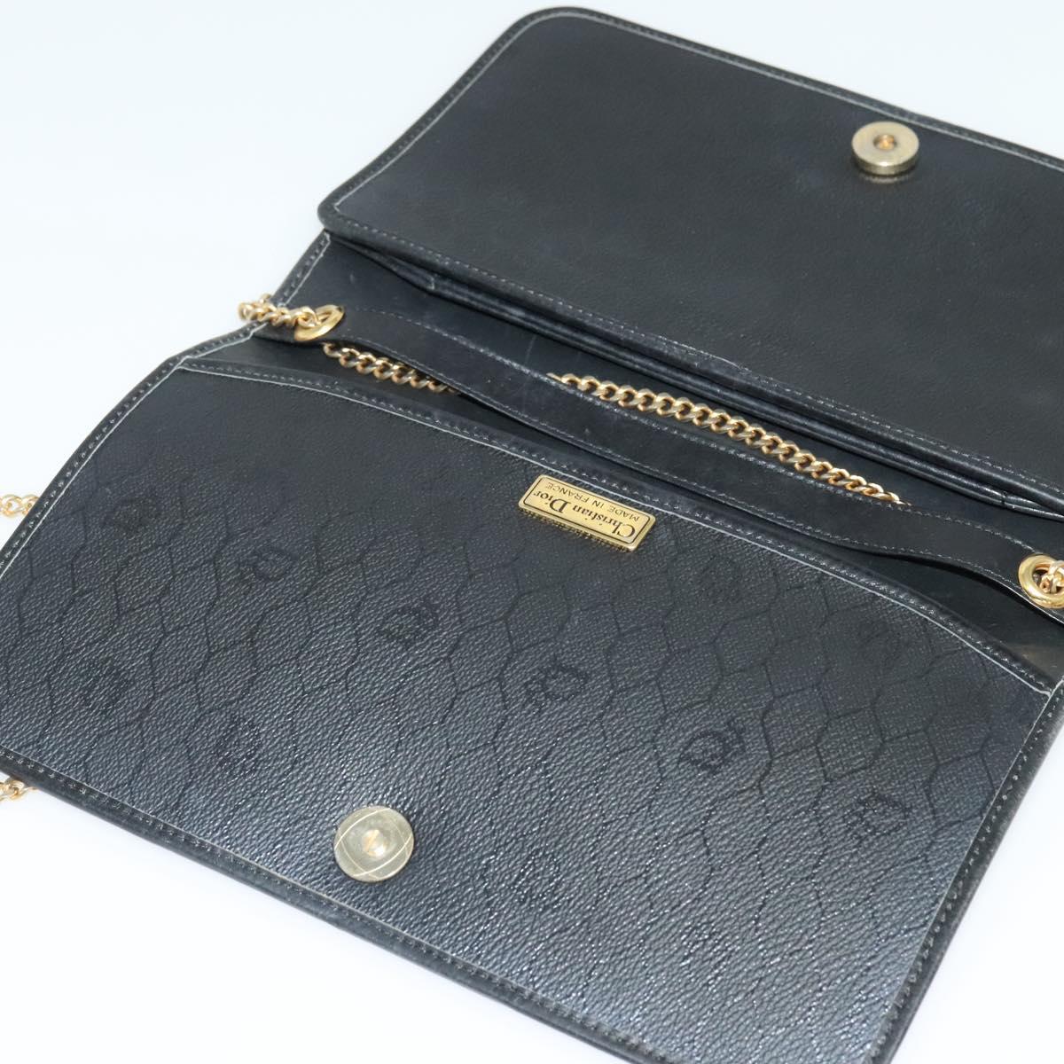Christian Dior Honeycomb Canvas Chain Shoulder Bag PVC Black Gold Auth gh680