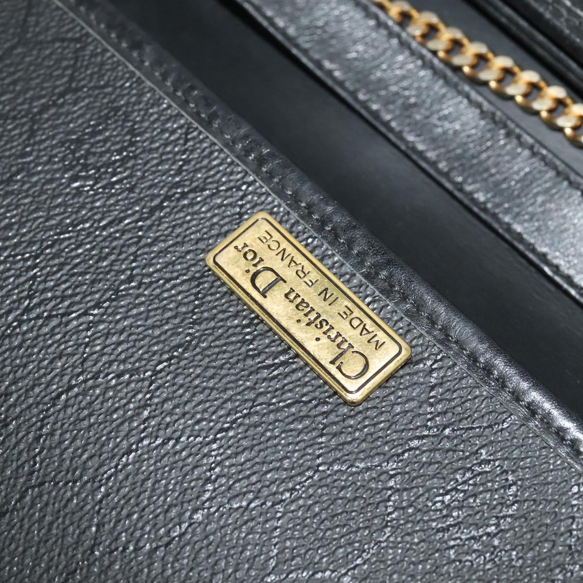 Christian Dior Honeycomb Canvas Chain Shoulder Bag PVC Black Gold Auth gh680