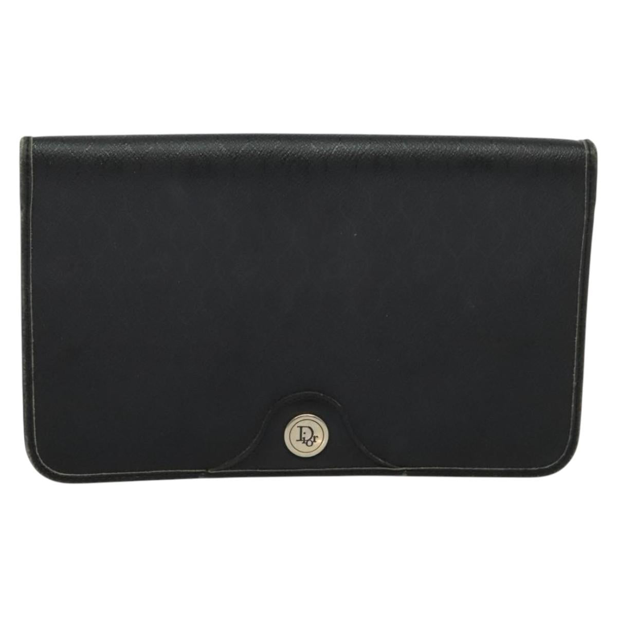 Christian Dior Honeycomb Canvas Chain Shoulder Bag PVC Black Gold Auth gh680