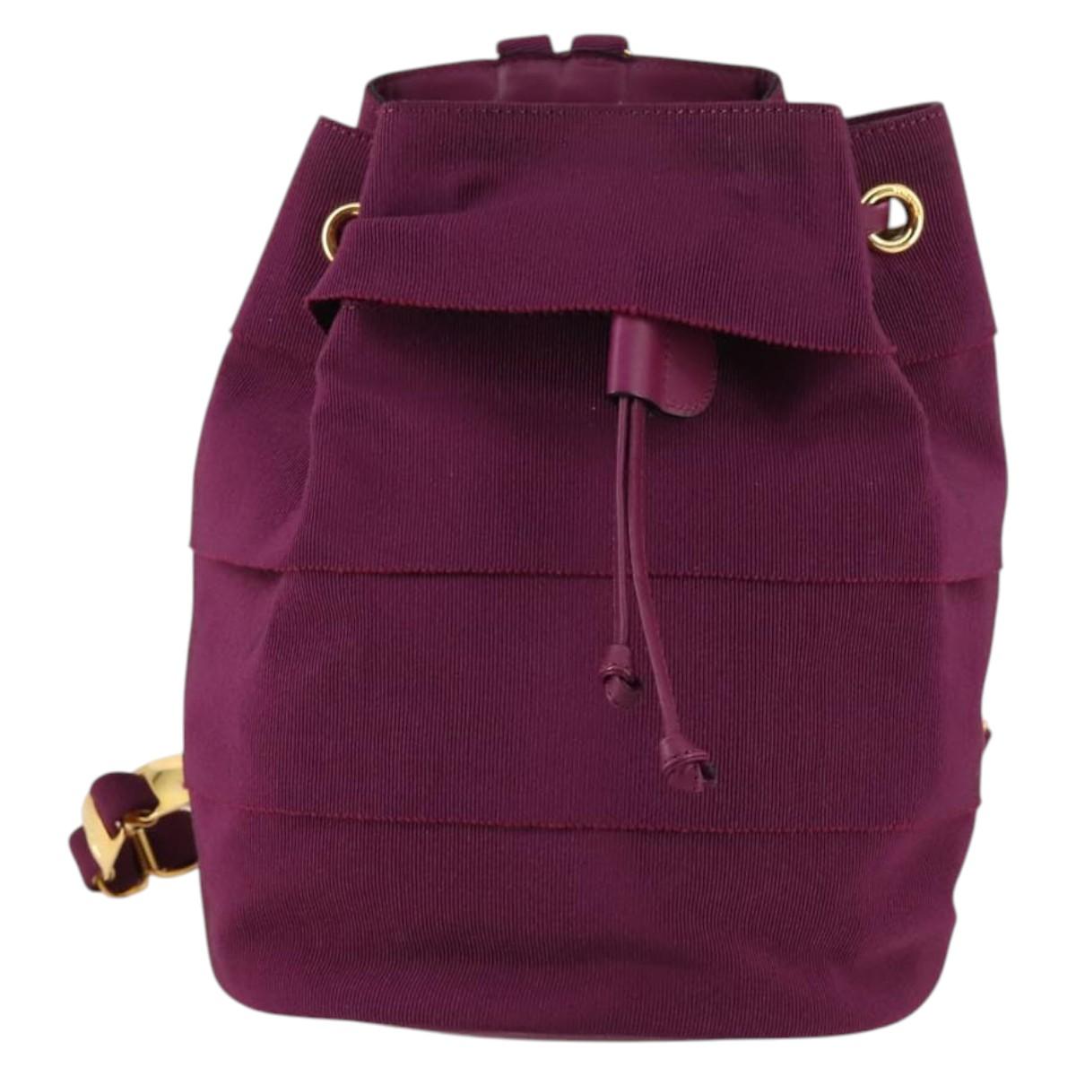 Salvatore Ferragamo Chain Backpack Canvas Purple Gold Auth gh681