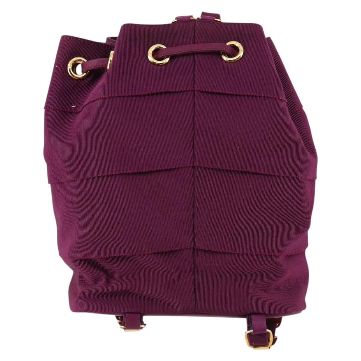 Salvatore Ferragamo Chain Backpack Canvas Purple Gold Auth gh681