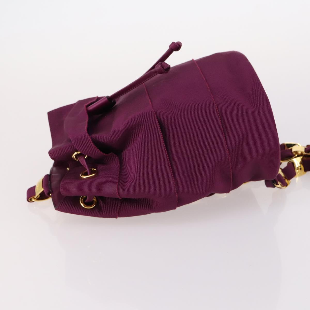 Salvatore Ferragamo Chain Backpack Canvas Purple Gold Auth gh681