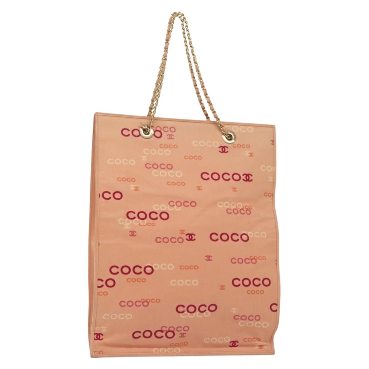 CHANEL Tote Bag Canvas Pink Gold CC Auth gh685