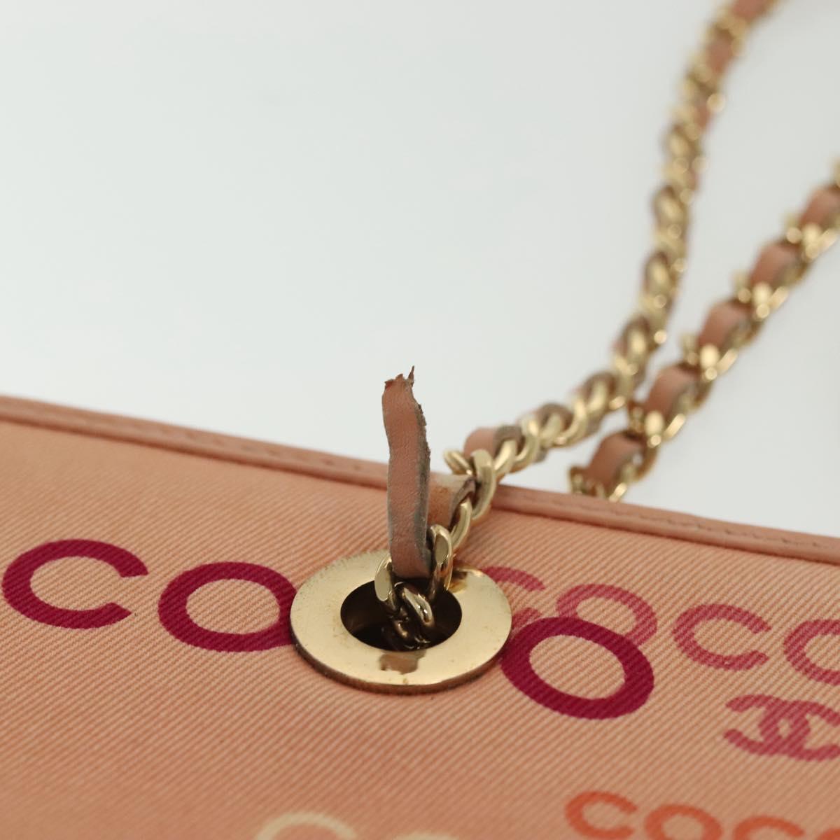 CHANEL Tote Bag Canvas Pink Gold CC Auth gh685