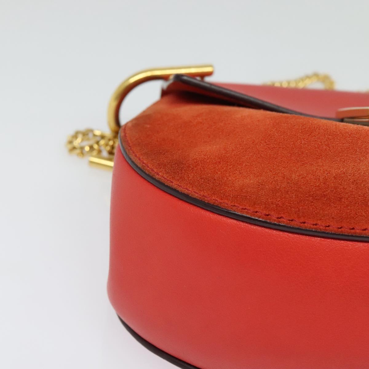 Chloe Chain Drew Shoulder Bag Suede Leather Red Gold Auth gh688