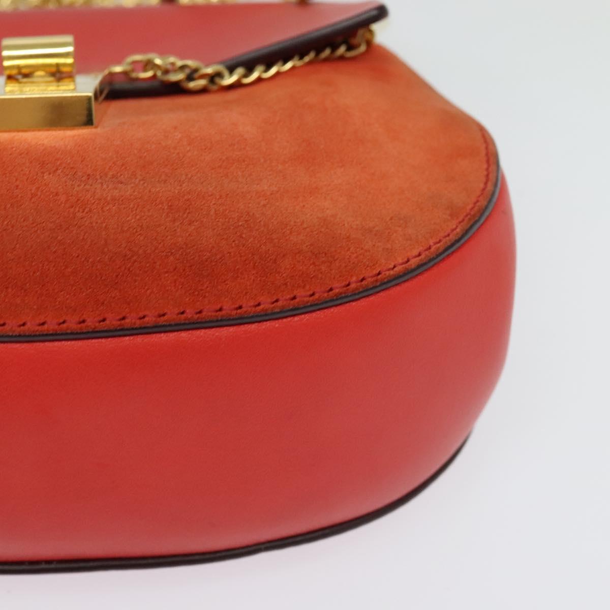 Chloe Chain Drew Shoulder Bag Suede Leather Red Gold Auth gh688