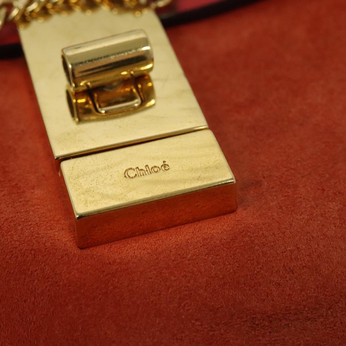 Chloe Chain Drew Shoulder Bag Suede Leather Red Gold Auth gh688