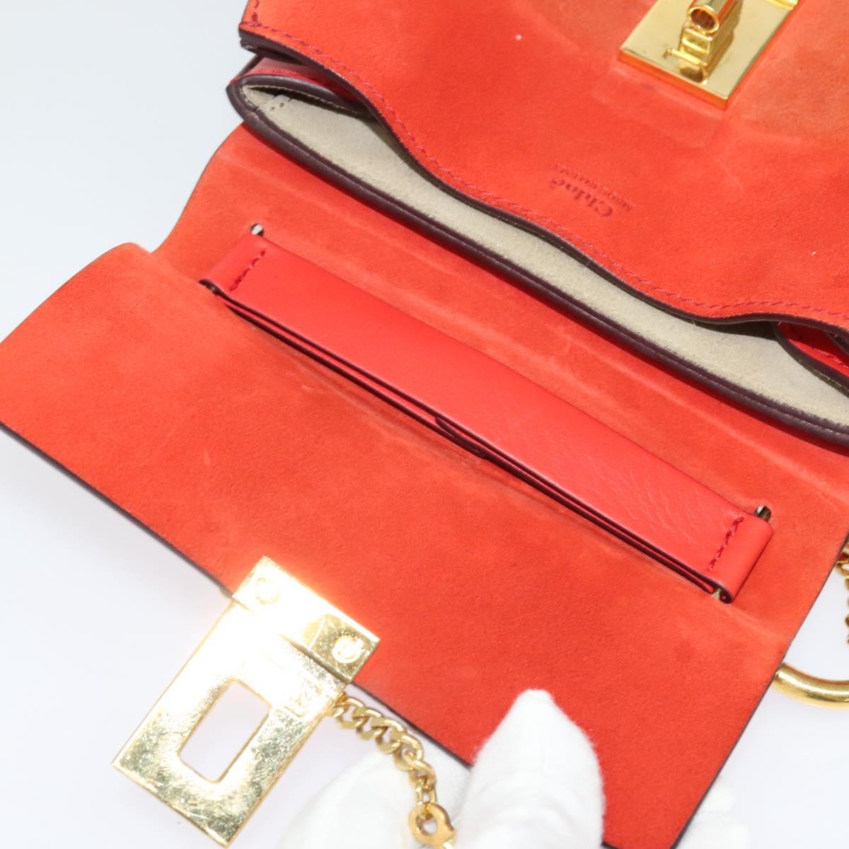 Chloe Chain Drew Shoulder Bag Suede Leather Red Gold Auth gh688