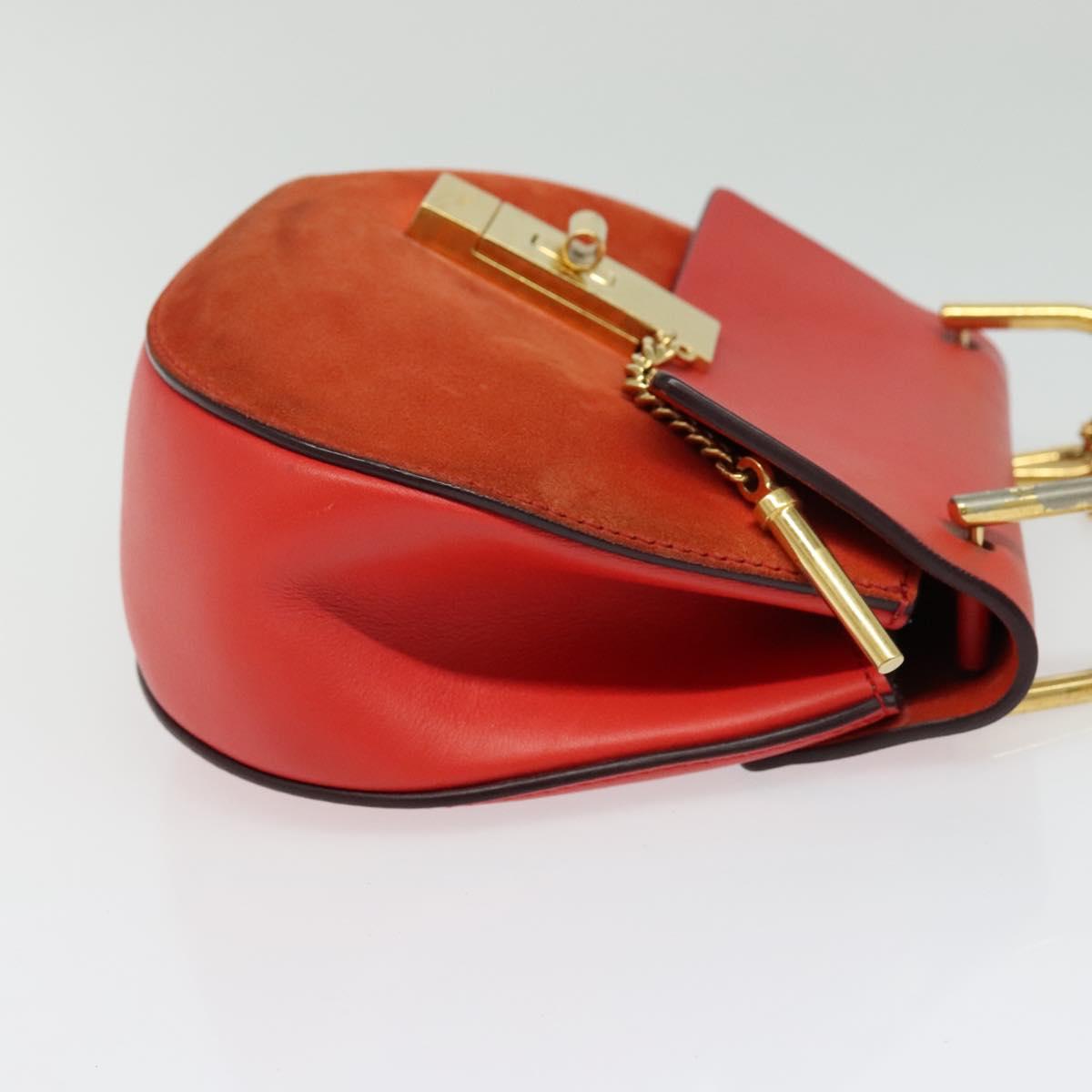 Chloe Chain Drew Shoulder Bag Suede Leather Red Gold Auth gh688