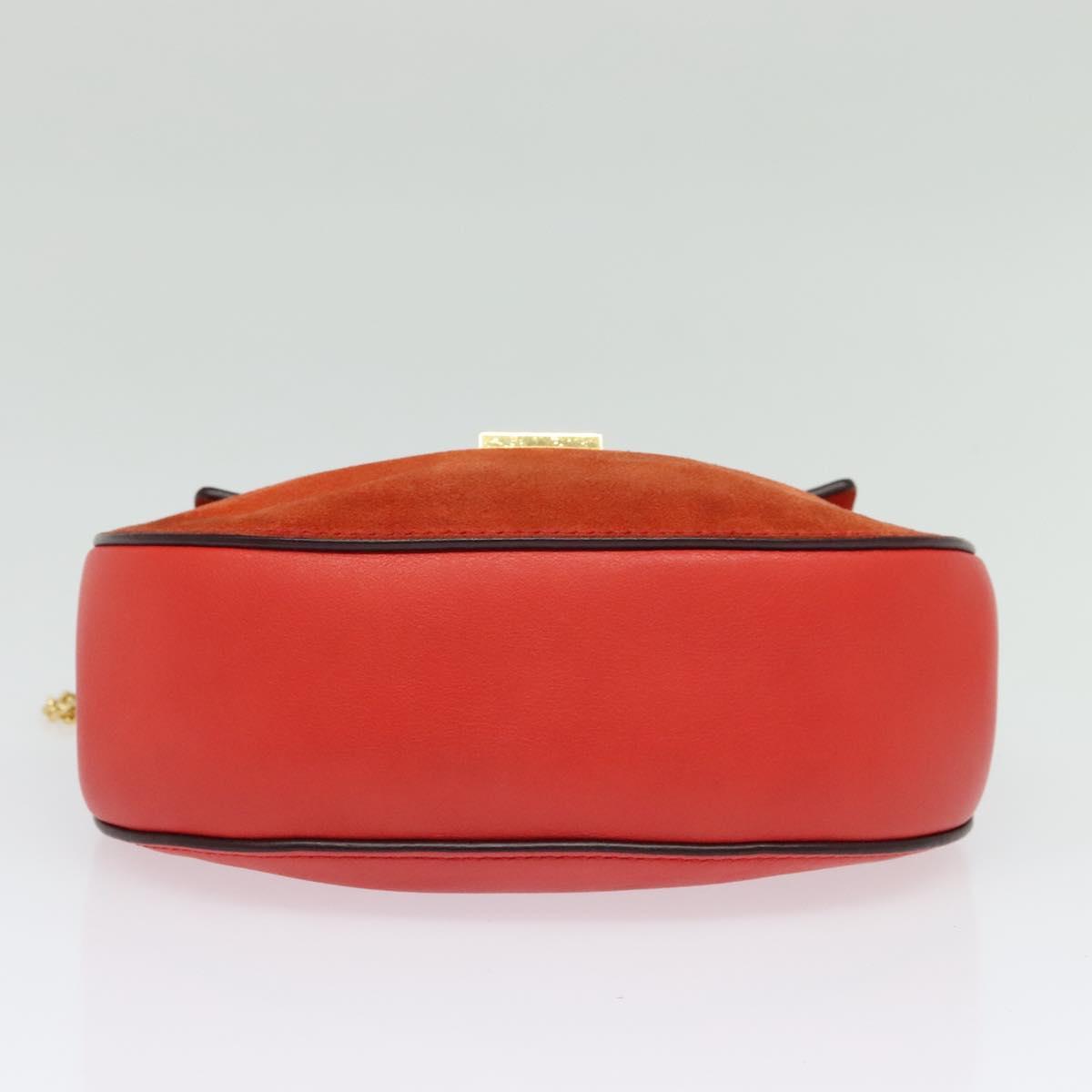 Chloe Chain Drew Shoulder Bag Suede Leather Red Gold Auth gh688