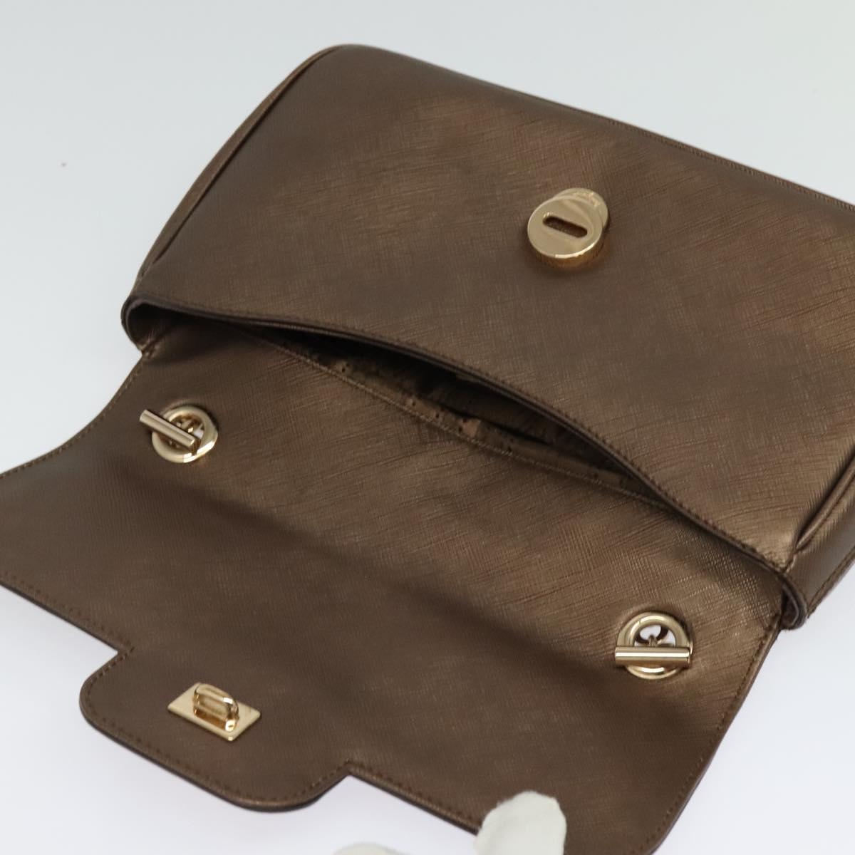 Salvatore Ferragamo Chain Gancini Shoulder Bag Leather Brown Gold Auth gh694