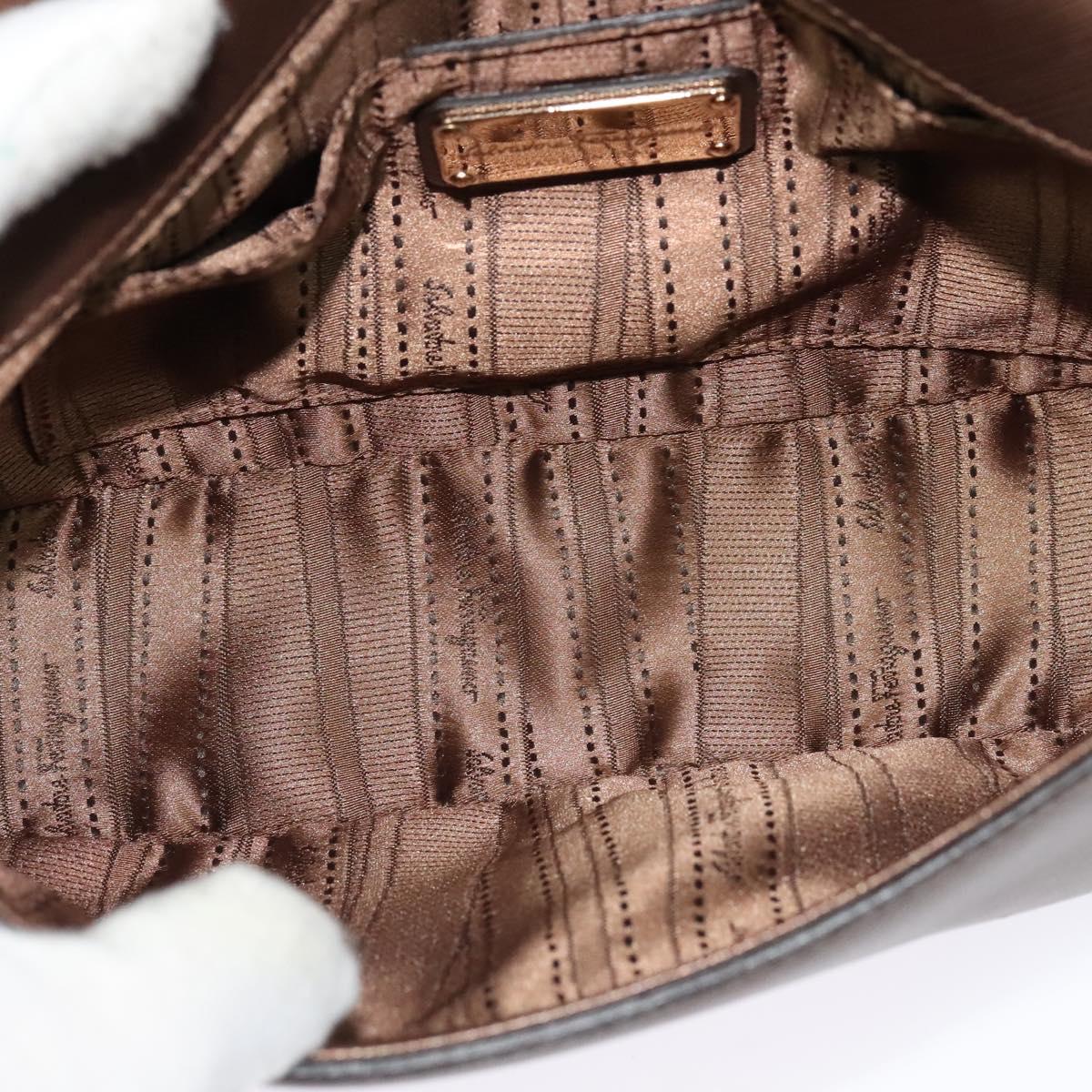 Salvatore Ferragamo Chain Gancini Shoulder Bag Leather Brown Gold Auth gh694