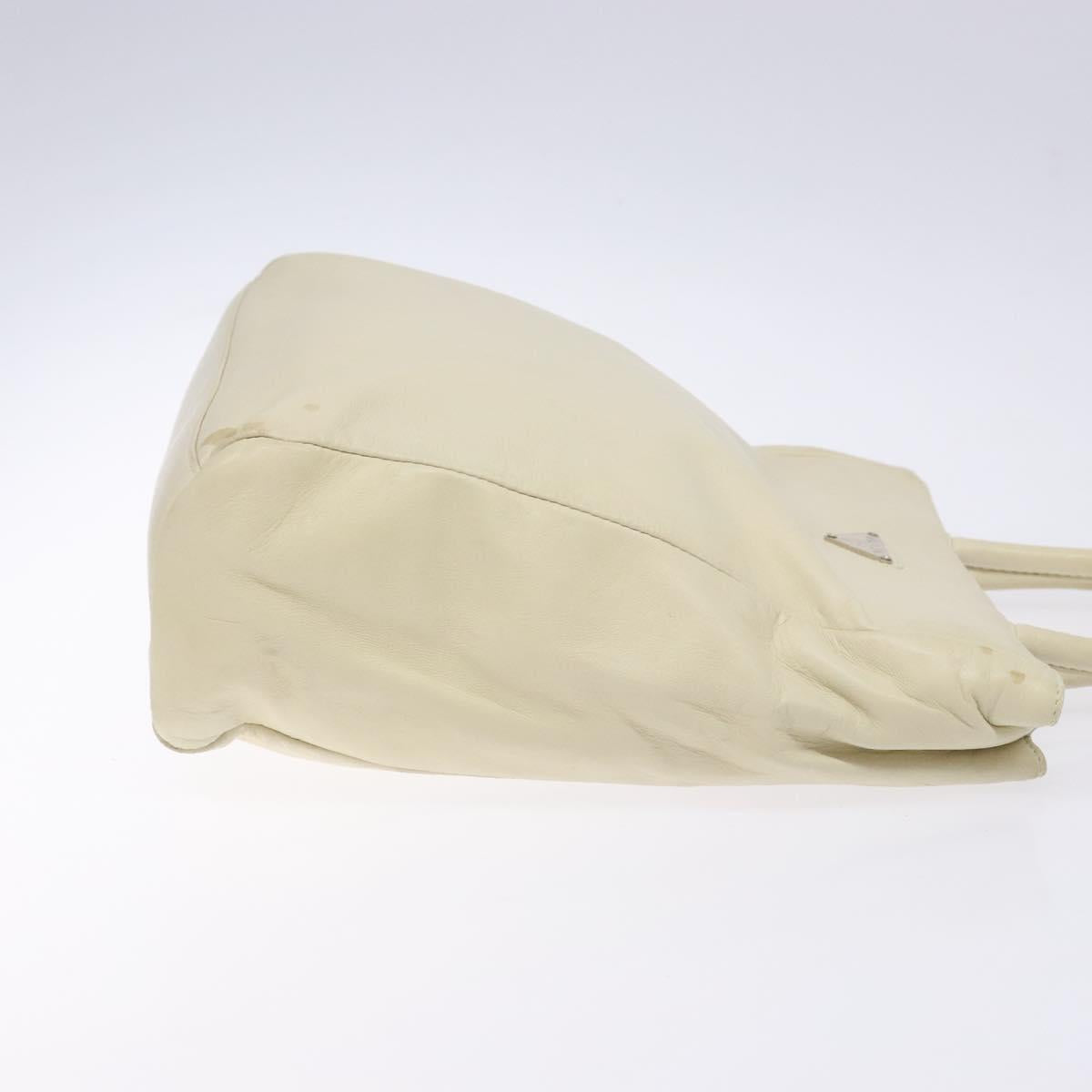 PRADA Tote Bag Leather White Silver Auth gh702