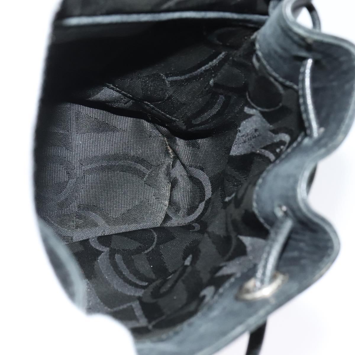 Salvatore Ferragamo Gancini Backpack Leather Black Silver Auth gh705