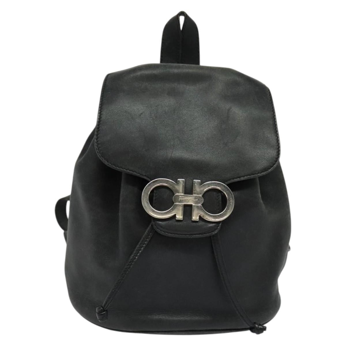 Salvatore Ferragamo Gancini Backpack Leather Black Silver Auth gh705