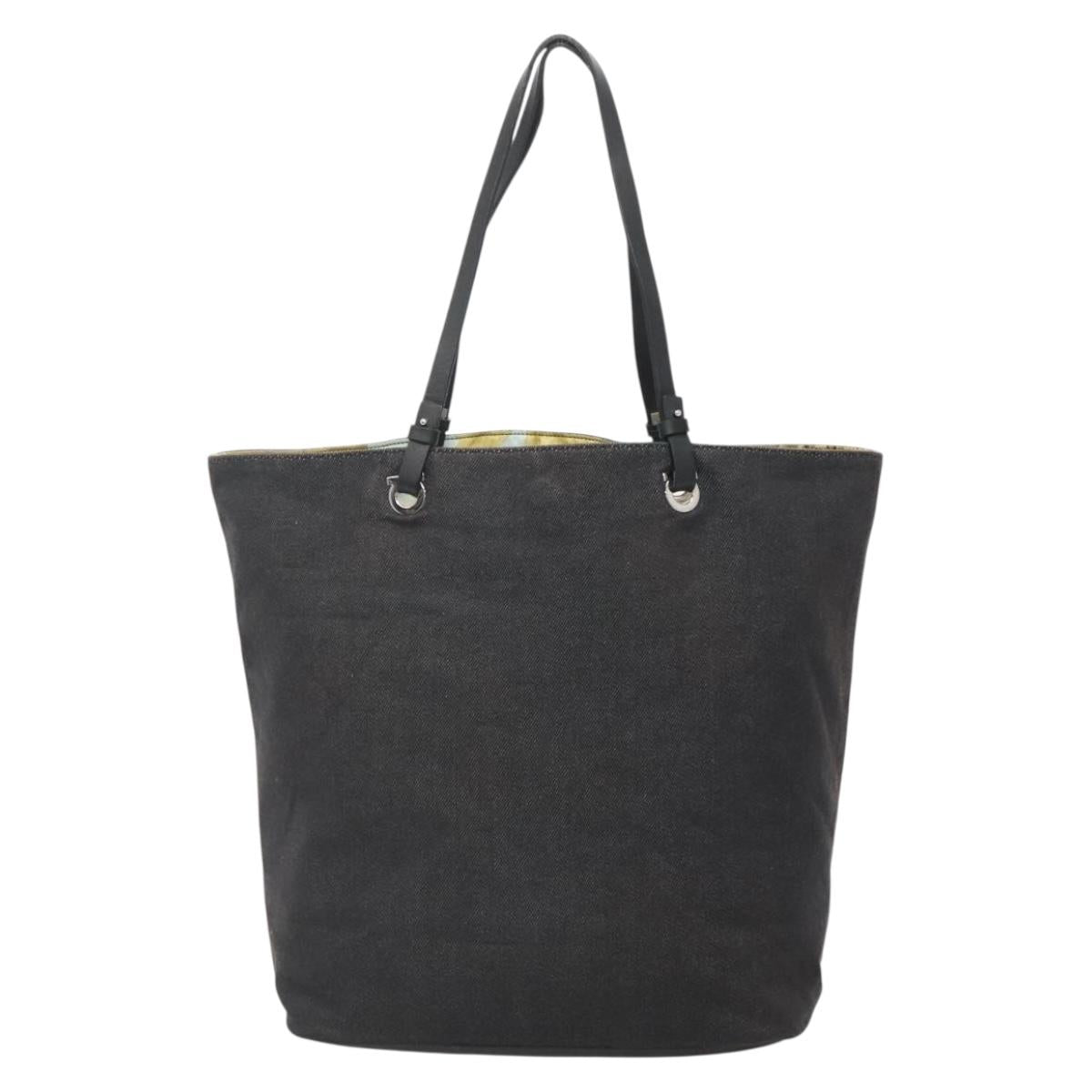 Salvatore Ferragamo Tote Bag Canvas Black Silver Auth gh708