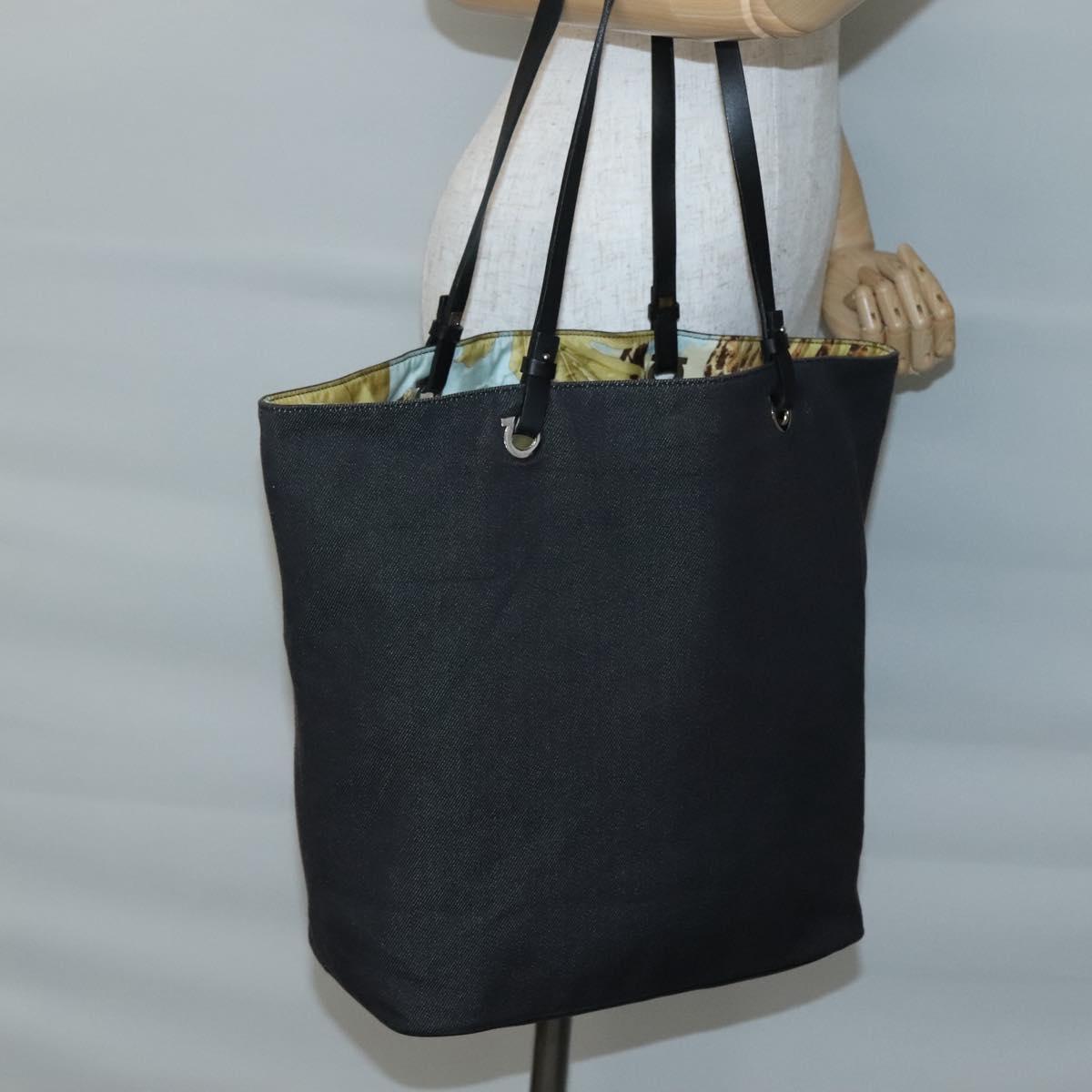 Salvatore Ferragamo Tote Bag Canvas Black Silver Auth gh708