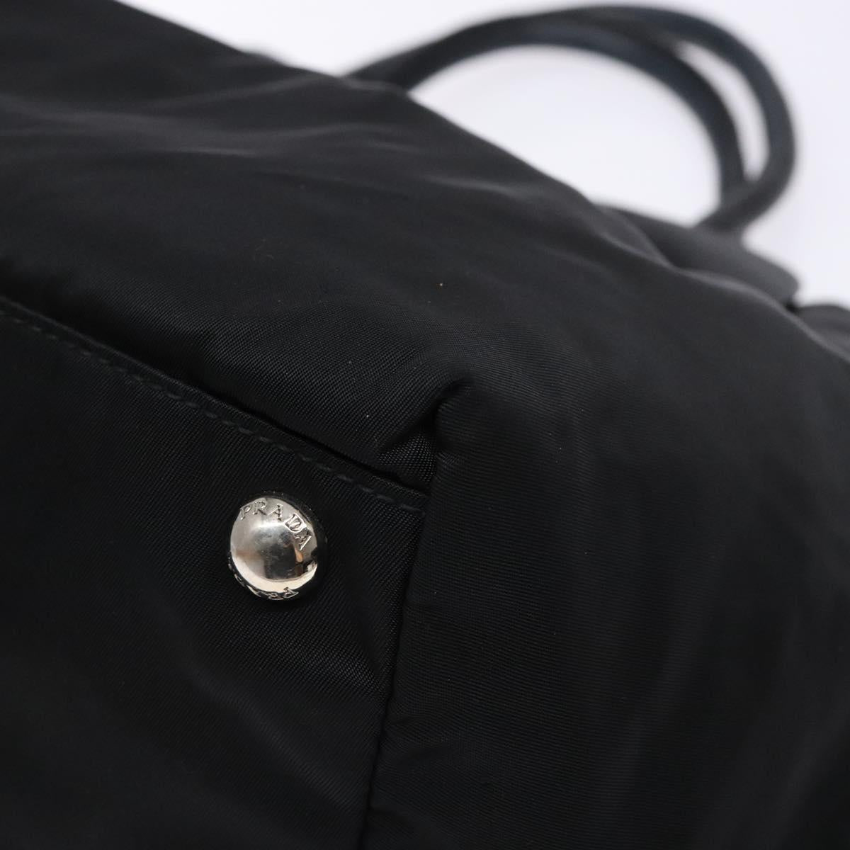 PRADA Ribbon Hand Bag Leather Nylon Black Silver Auth gh713
