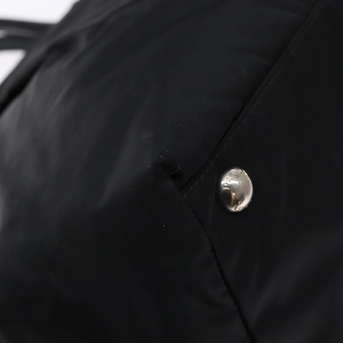 PRADA Ribbon Hand Bag Leather Nylon Black Silver Auth gh713