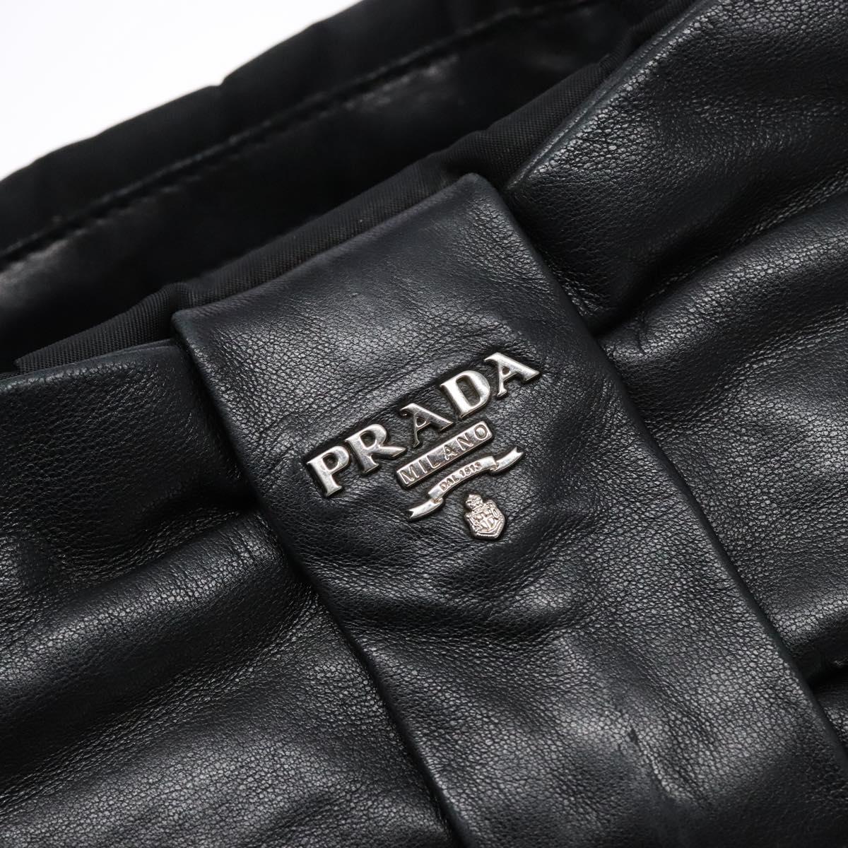 PRADA Ribbon Hand Bag Leather Nylon Black Silver Auth gh713
