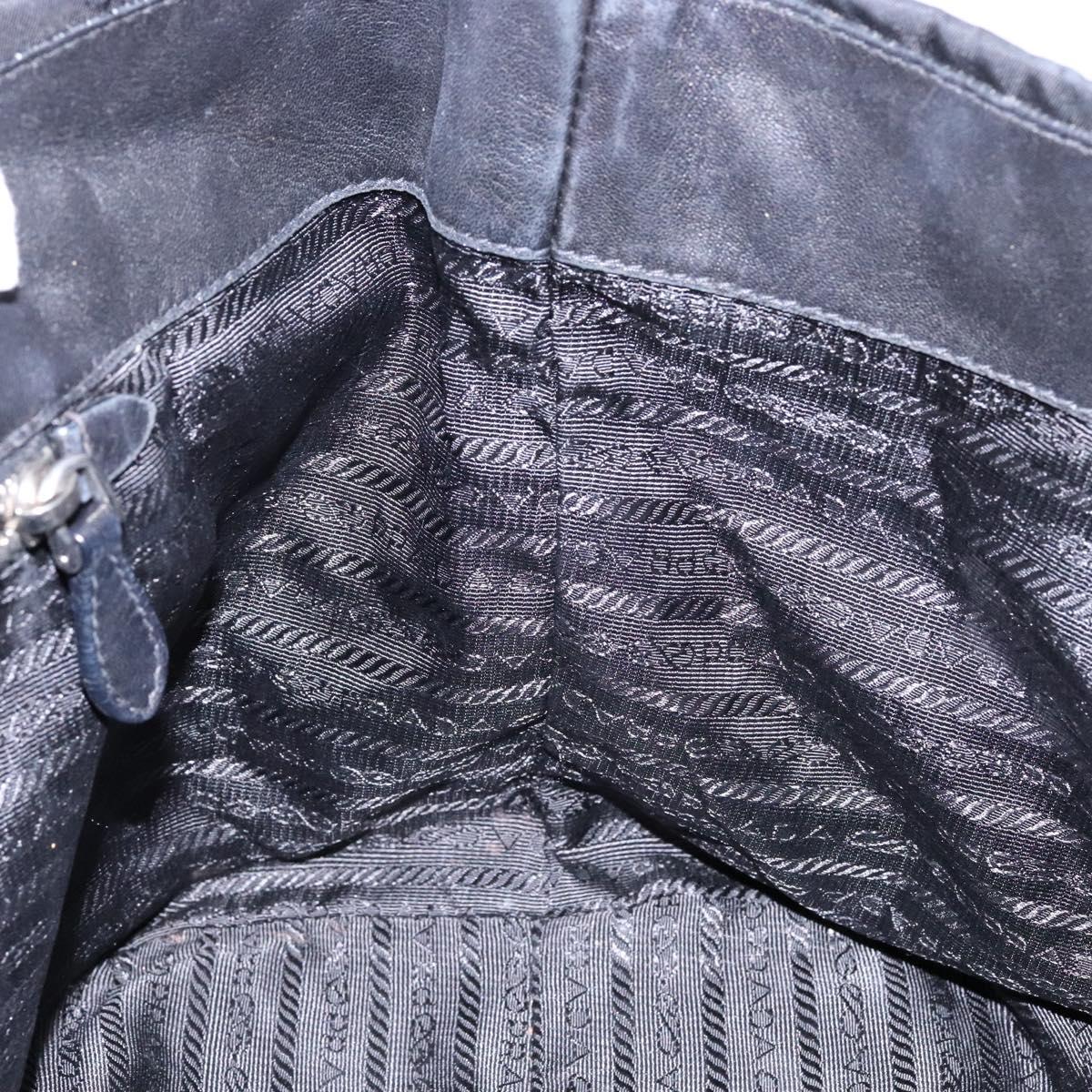 PRADA Ribbon Hand Bag Leather Nylon Black Silver Auth gh713