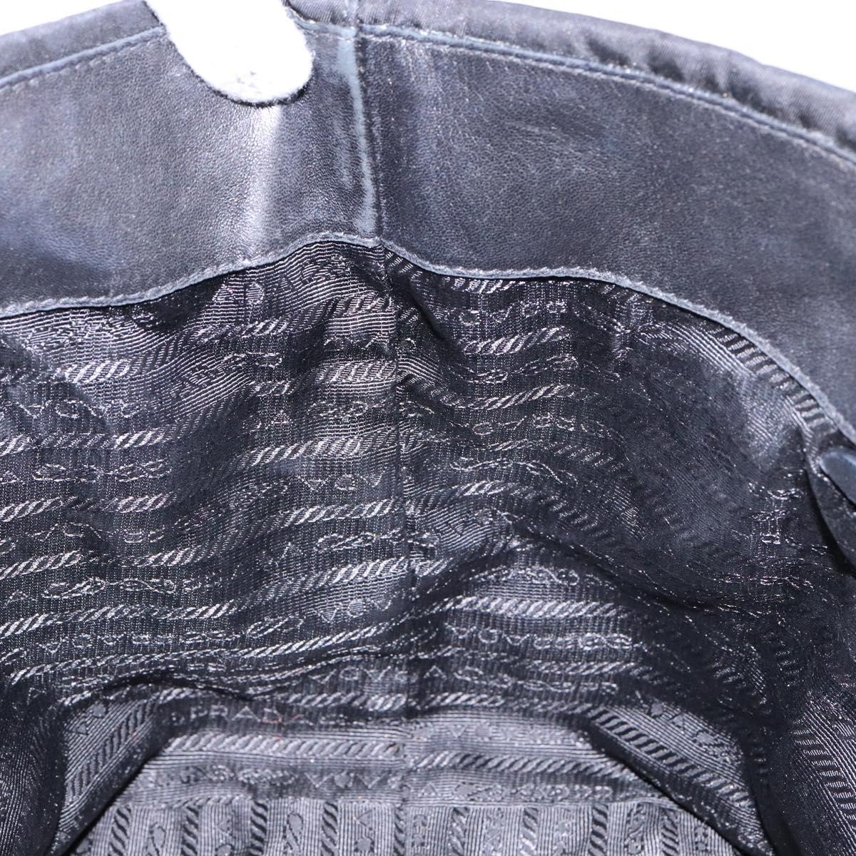 PRADA Ribbon Hand Bag Leather Nylon Black Silver Auth gh713