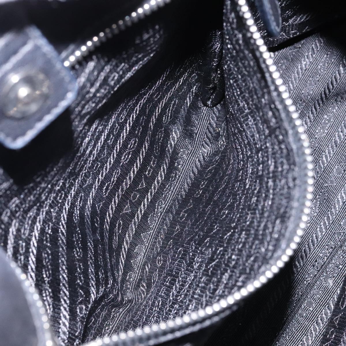 PRADA Ribbon Hand Bag Leather Nylon Black Silver Auth gh713