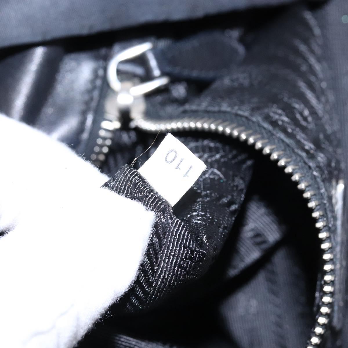 PRADA Ribbon Hand Bag Leather Nylon Black Silver Auth gh713